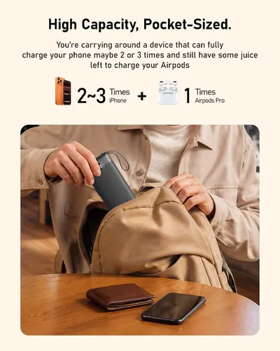 Miniatura 5 de VEEKTOMX Cargador portátil con cables integrados, cargador de batería de 10000 mAh para iPhone, carga rápida, USB C, paquete de baterías esenciales