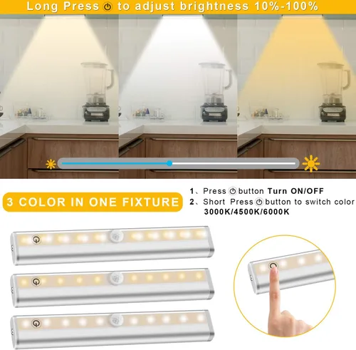 Miniatura 3 de Diomart Luz LED para armario, 20 LED, recargable, control remoto, iluminación debajo del gabinete, barra de luz nocturna inalámbrica para cualquier
