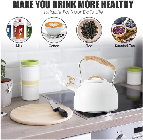 Miniatura 2 de Tetera quirúrgica de acero inoxidable de 3 L con mango ergonómico de tacto fresco, tetera de acero inoxidable con mango frío, también para estufa