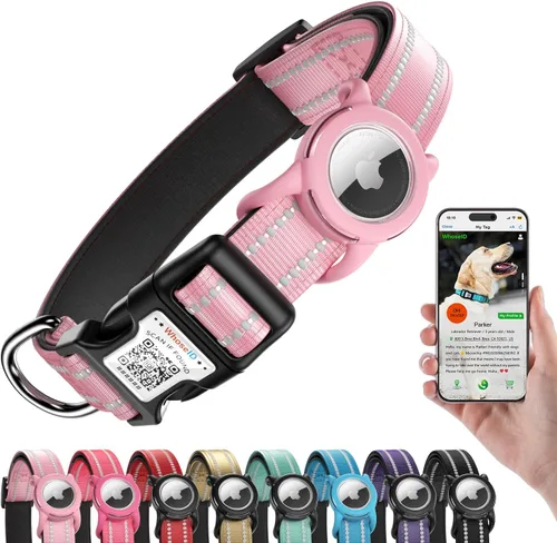 Miniatura 13 de Collar de perro Airtag con código QR, collar reflectante para perro con soporte Airtag, acolchado suave y hebilla de bloqueo de seguridad ajustable