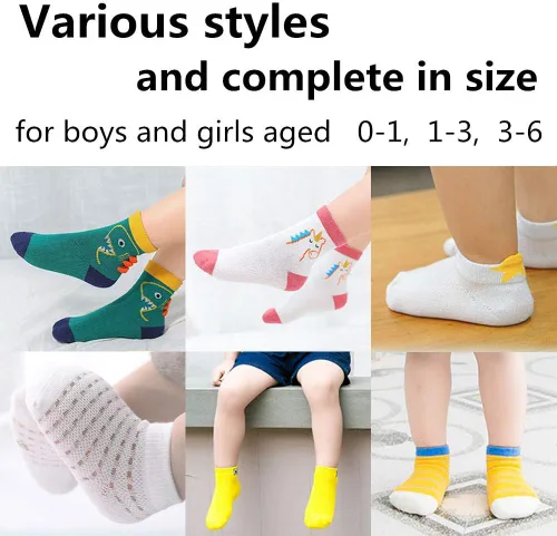 Miniatura 7 de 20 pares de calcetines para bebés, niños y niñas, de algodón (patrón al azar)