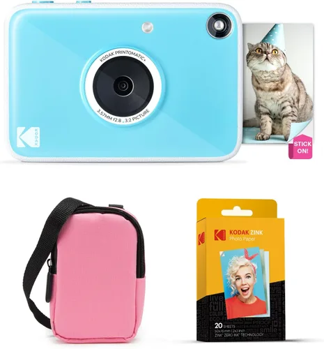 Miniatura 19 de Kodak Printomatic+ Paquete de inicio de cámara digital de impresión instantánea + funda de transporte + papel fotográfico Zink con parte trasera Azul