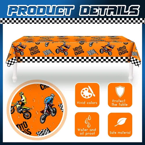 Miniatura 3 de Patelai Manteles de decoración de fiesta de cumpleaños para motocross, cubiertas de mesa temáticas de motocicleta, suministros de fiesta de baby
