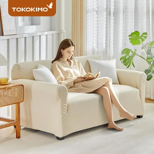 Miniatura 4 de Tokokimo Funda de sofá biplaza 100% impermeable, protector de muebles a prueba de fugas para niños, mascotas (sofá biplaza, beige) con margen