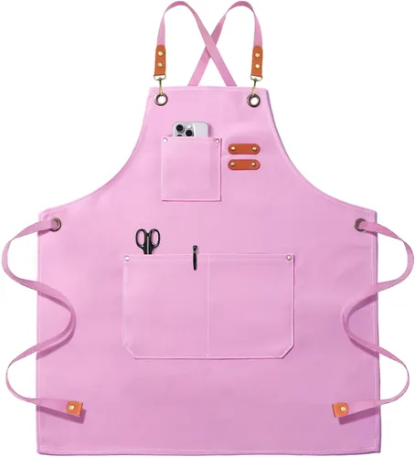 Miniatura 11 de OUNLEN Delantal de Chef para Hombres y Mujeres de Lona con 3 Bolsillos, Delantal Resistente de Trabajo con Espalda Cruzada para Cocinar