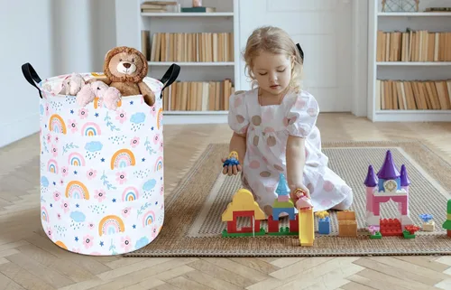 Miniatura 4 de Cesta Redonda de Almacenamiento para Ropa Sucia, Contenedores de Guardería para el Hogar, Contenedores de Regalo con Asas