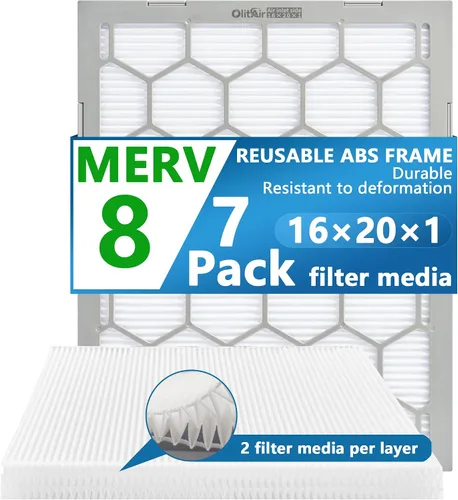 Miniatura 19 de Filtro de aire MERV 13 de 20 x 20 x 1, filtro de aire para horno de CA, marco de plástico ABS reutilizable, paquete de 7 medios de filtro