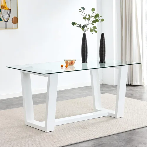 Miniatura 16 de Ebullient - Juego de mesa de comedor de cristal para 4, juego de mesa de comedor moderno para 4, tablero de vidrio templado con patas trapezoidales