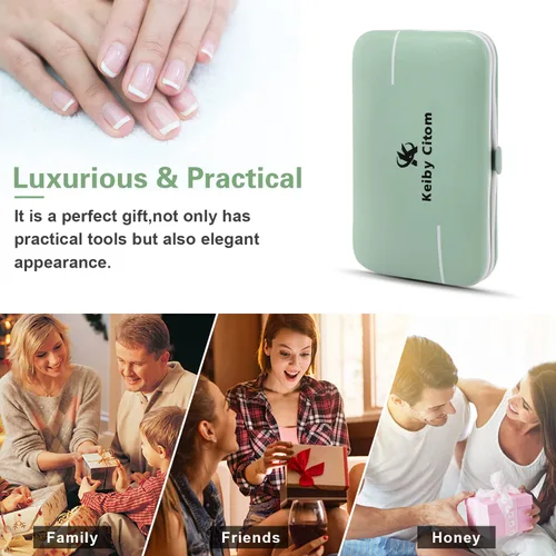 Miniatura 7 de Juego de manicura, mini cortaúñas de viaje, kit de herramientas de cuidado de pedicura, 10 piezas de acero inoxidable kit de aseo (verde)