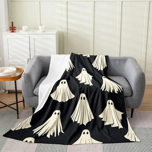 Miniatura 2 de Manta mullida de fantasmas de Halloween para niños, manta de franela con estampado de fantasmas de Halloween, manta de forro polar para todas