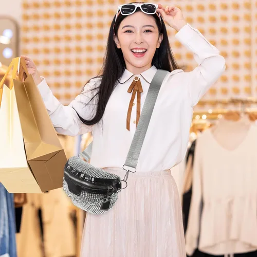 Miniatura 5 de Amosfun Riñonera con diamantes de imitación 10-12 para niñas con brillantina, 1 bolsa versátil cruzada para el pecho, bolsa de cintura para viajes