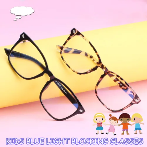 Miniatura 4 de Lentes de bloqueo de luz azul para niños, niñas, para computadora, juegos, televisión, marco de anteojos ligeros Paquete de 2 Negro+tortuga