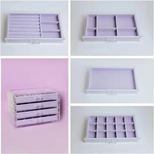 Miniatura 9 de The TopCherry Organizador de joyas de acrílico con 4 cajones, organizador de aretes, caja de joyería transparente, anillos, collares, pulseras