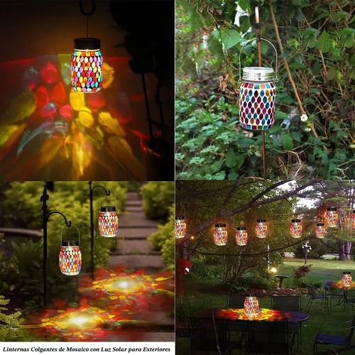 Miniatura 4 de Luces de Mosaico Linternas Colgantes de Exterior, Linternas Solares de Mosaico Recargables, Luces Nocturnas Solares Impermeables de Exterior