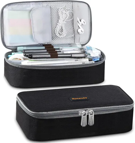 Homecube - Estuche espacioso para lápices, soporte para marcadores, bolsa organizadora de escritorio, gran bolsa para lápices con cremallera, caja