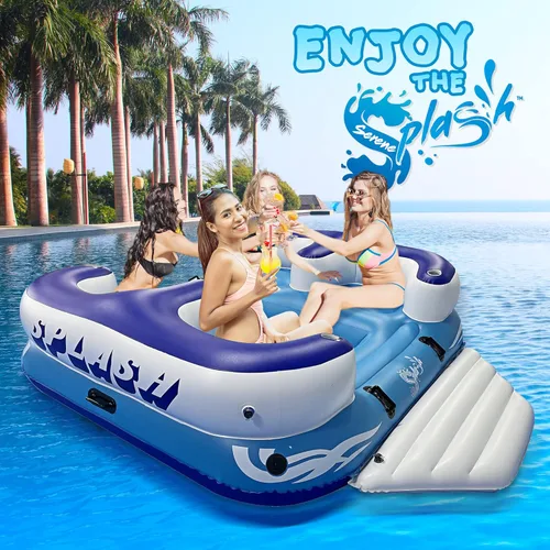 Miniatura 7 de Serenelife Inflatable Towable Tube for Boating, 2 Rider Capacity with Deck Seats & Backrest, 450 lbs Water Sports Tube, Durable Nylon Cover