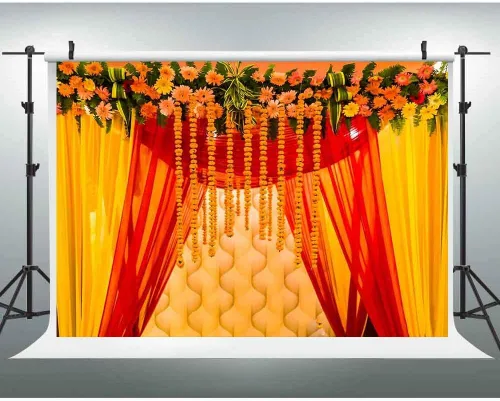 EOA Telón de fondo de fotografía de boda de 7 pulgadas de ancho x 5 pies de alto, color naranja caléndula india, telón de fondo rojo para ceremonia
