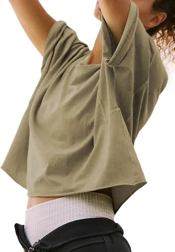 Miniatura 3 de Camisetas cortas de entrenamiento de gran tamaño para mujer, manga corta, cuello redondo, hombros caídos, cuadradas, de verano, casuales, lisas