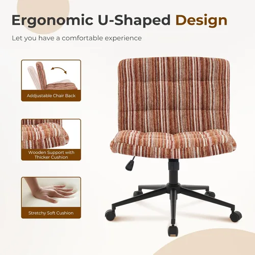 Miniatura 6 de Furnimart Silla de escritorio giratoria de 360° con tiras cruzadas, cojín extra grueso, silla de felpilla de alta calidad con patas cruzadas