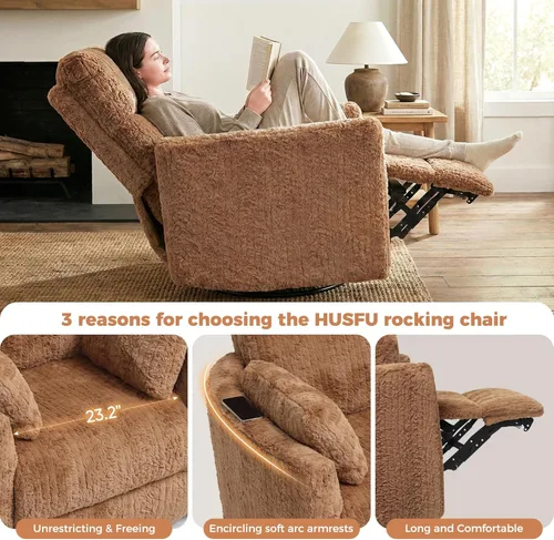 Miniatura 9 de HUSFU Silla reclinable giratoria eléctrica, silla mecedora para habitación del bebé para adultos con luz nocturna y puertos USB y tipo C, cómodas