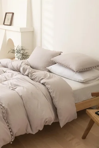 Miniatura 2 de INFLAG Funda de edredón de tamaño individual con pompones, juego de ropa de cama de microfibra bohemia de 3 piezas, 1 funda de edredón de 66 x 90