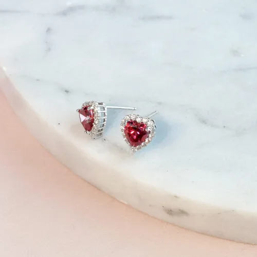Miniatura 4 de Tienda Collection Platinum Plated Sterling Silver Simulated Birthstone Heart Stud Earrings with Infinite Elements Cubic Zirconia Accents Earrings