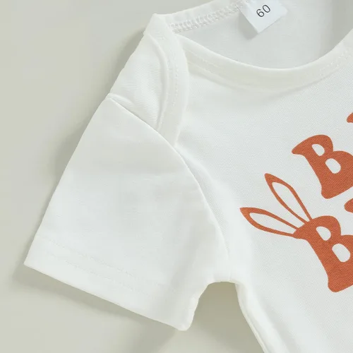 Miniatura 3 de Lamuusaa Traje de Pascua para bebé recién nacido, manga corta, mameluco de conejito para bebé, pantalones acampanados, parte inferior acampanada