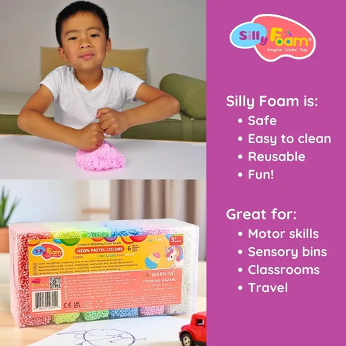 Miniatura 5 de Espuma Loca, Perlas de Espuma Creativa para Modelar, Paquete de 1 con 6 Colores Neón Pastel, Perfecto para Preescolar y Niños, Artes y Manualidades