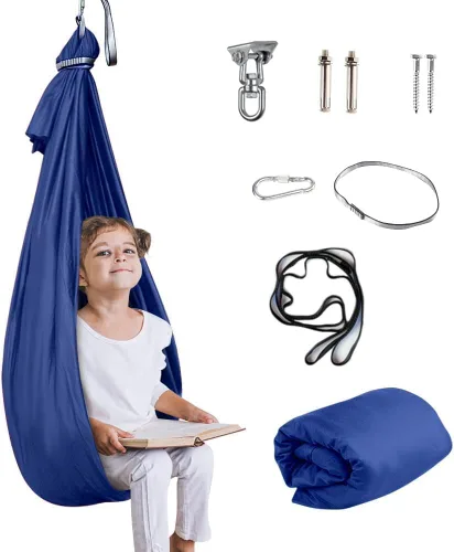 Miniatura 12 de Columpio sensorial para niños y adultos, columpio de terapia de doble capa para interiores y exteriores, columpio para acurrucarse con accesorios