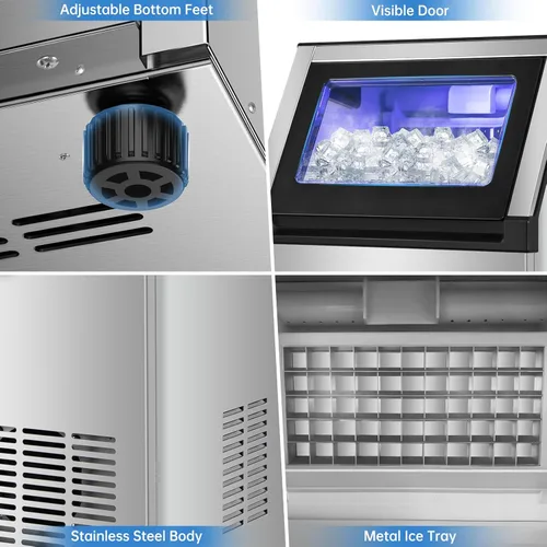 Miniatura 7 de Máquina de hielo comercial bajo encimera de 200 libras, máquina de hielo comercial independiente integrada para debajo del mostrador, máquina
