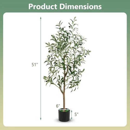Miniatura 7 de Goplus Árbol de olivo artificial de 4.5 pies, árbol de seda alto en maceta con frutas realistas, plantas de vegetación sintética