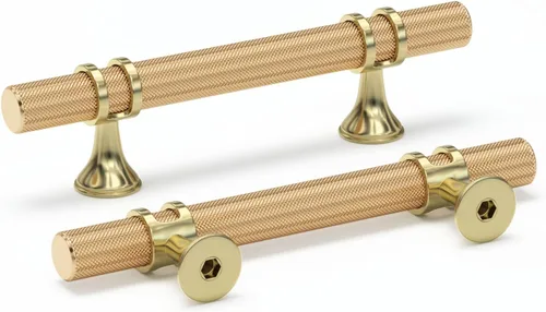 Miniatura 9 de Haliwu - Paquete de 6 perillas doradas negras para gabinete, perillas de cajón en T de dos tonos, perillas de cocina negras mate, perillas sólidas