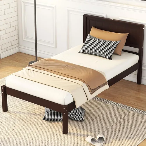 Miniatura 3 de Harper & Bright Designs Base de cama de madera de tamaño individual con cabecero y estribo, no necesita somier, espresso