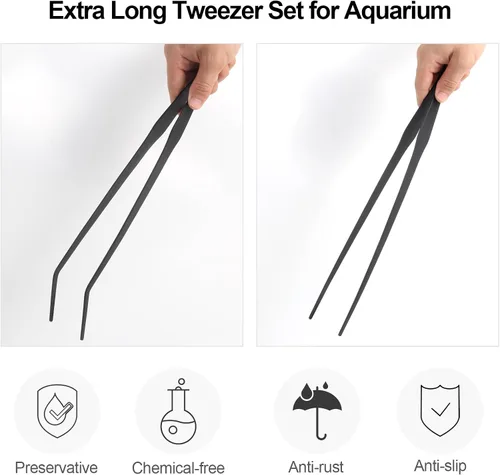 Miniatura 3 de Pinzas para acuario extralargas de 15 pulgadas, pinzas de alimentación FEITA rectas y curvadas de acero inoxidable de 15.0 in, juego de pinzas