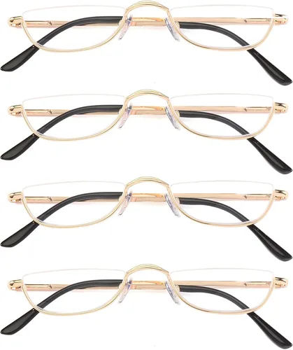 Miniatura 2 de Gafas de Lectura Media Montura - 4 Pares de Gafas de Marco de Metal con Bisagra de Resorte para Hombre y Mujer, Oro 1.75