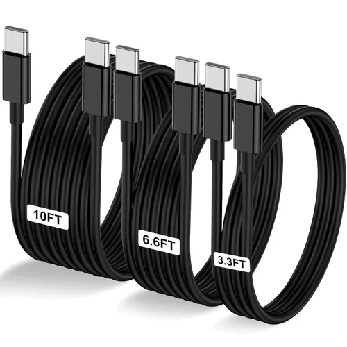 Pack de 3 cables negros [1 mt + 2 mt + 3 mt] 60 W USB C a USB C, cable de carga rápida tipo C para iPhone 17 16e 16 15 Pro Plus Pro Max, para Galaxy