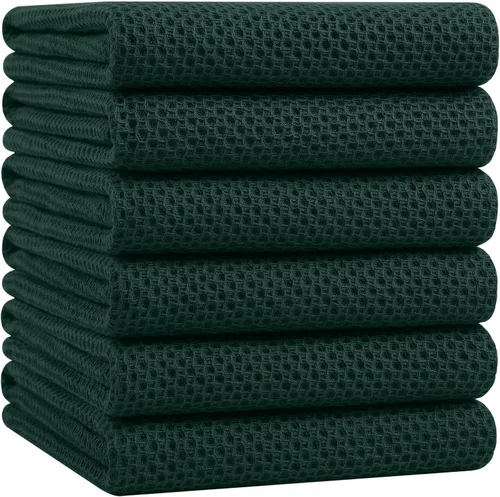 Miniatura 260 de Homaxy Paños de cocina de 100% algodón con tejido de gofre, ultra suaves, absorbentes, de secado rápido, 12 x 12 pulgadas, paquete de 6, amarillo