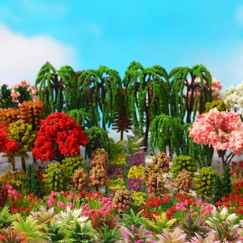 Libima 160 piezas de mini árboles modelo a granel de 1-5.1 pulgadas, árbol mixto de flores, tren, paisaje, arquitectura, colorido, falso, para