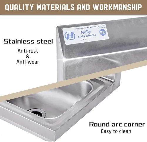 Miniatura 4 de HALLY Fregadero de acero inoxidable para lavar con grifo, lavabo comercial NSF de montaje en pared para restaurante, cocina y hogar, 17 x 15 pulgadas