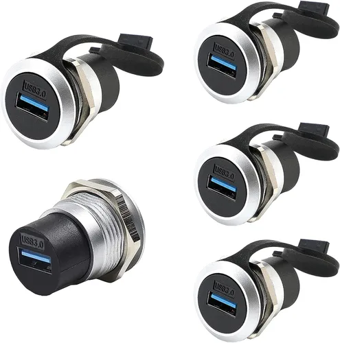 Miniatura 9 de PENGLIN Acoplador de montaje en panel USB 2.0, conector de paso USB, adaptador de extensión de mamparo hembra a hembra con tapón de agua/polvo