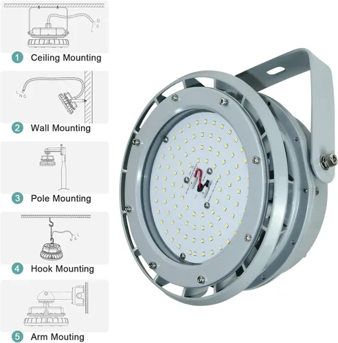 Miniatura 5 de Luz LED a prueba de explosiones UL844 certificada 60W 8400LM (240W HPS Eqv.), Clase I División II Lugares peligrosos Luminarias Iluminación de alta