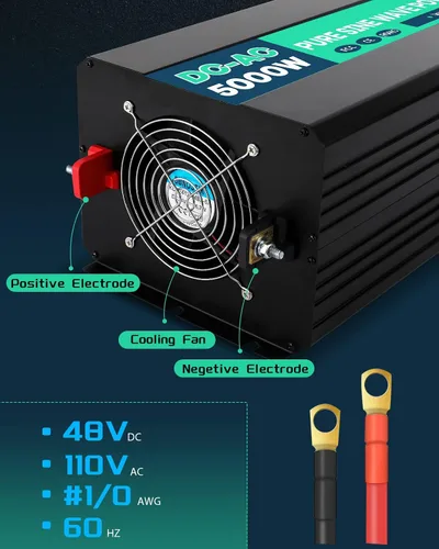 Miniatura 7 de 5000W 48V Inversor de Potencia de Onda Senoidal Pura 48V CC a 110V CA con Control Remoto Inalámbrico Pantalla LCD 4 Tomas de CA, 1 USB y Bloques
