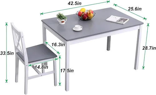 Miniatura 5 de soges Juego de sillas de mesa de comedor de cocina para 4, mesa de comedor de madera de pino de 42.5 pulgadas con 4 sillas, juego de sillas de mesa