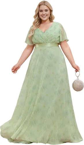 Miniatura 22 de Ever-Pretty Vestido formal para mujer, Navidad, Año Nuevo, cuello en V, gasa, talla grande, largo hasta el suelo, vestido de dama de honor