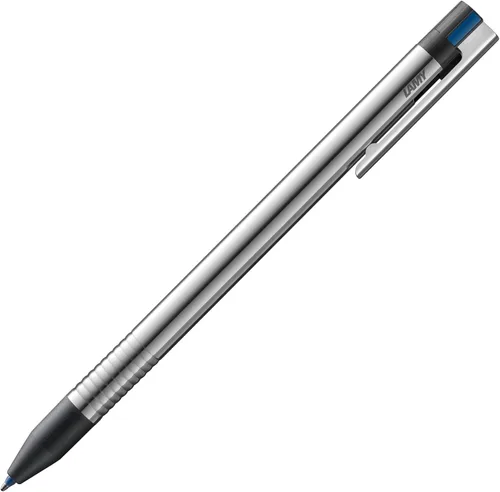 Lamy logo 3-colores - bolígrafo de punta redonda multicolor (negro, azul, rojo) con un mecanismo de dial de visión en una elegante caja de acero