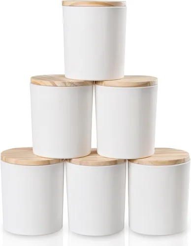 Miniatura 20 de SHOWIN Tarros de vela gruesos de 18 onzas para hacer velas, 6 unidades, frascos vacíos con tapas de madera para hacer velas, recipiente de muestra