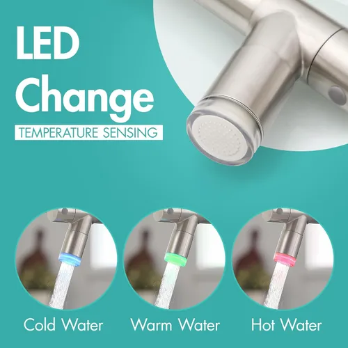 Miniatura 3 de AIMADI Grifo de Cocina Comercial con Rociador, Grifo de Fregadero de Cocina con Rociador Extraíble de Una Sola Manija con Luz LED de Dos Salidas