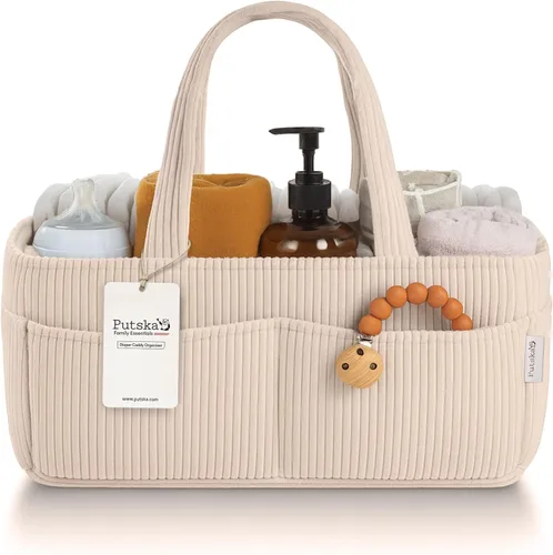 PUTSKA Organizador de pañales para bebé para mesa de cambio – Elegante cesta de almacenamiento para guardería, artículos esenciales para recién