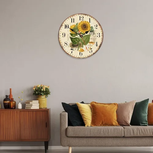 Miniatura 6 de TAHEAT Reloj de pared de girasol de verano de 8 pulgadas, relojes retro rústicos florales a pilas, reloj decorativo de madera fácil de leer