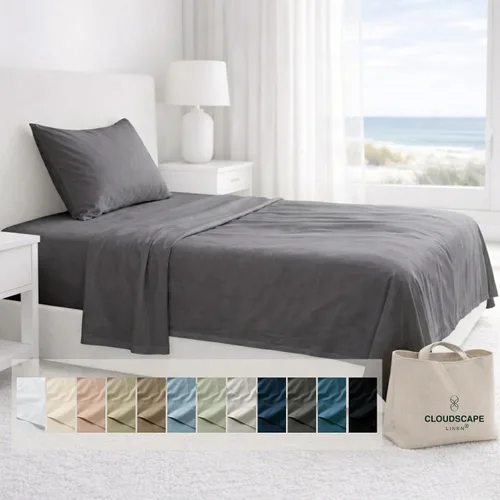 Miniatura 22 de Cloud Scape Linen - Juego de sábanas de algodón egipcio de doble capa, tamaño individual, tejido de satén de fibra larga, juego de 3 piezas, ropa